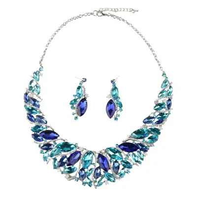 Green Crystal Bridal Necklace Earrings Set