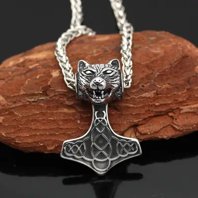 Nordic Viking Wolf Necklace Stainless Steel Men Women