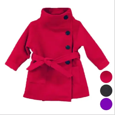 Girls Purple Belted Coat Winter Wear