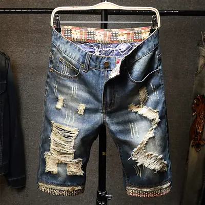 2019 Men's Stretch Slim Ripped Shorts Korean Style