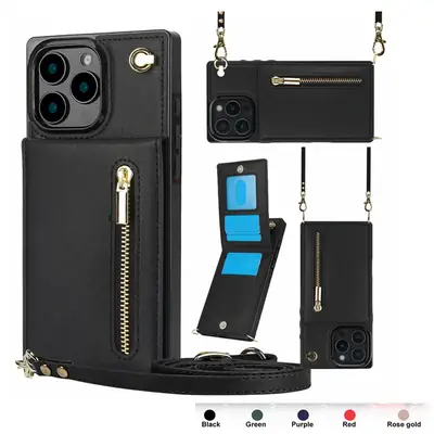 iPhone16ProMax Crossbody Leather Zipper Case Multi Color
