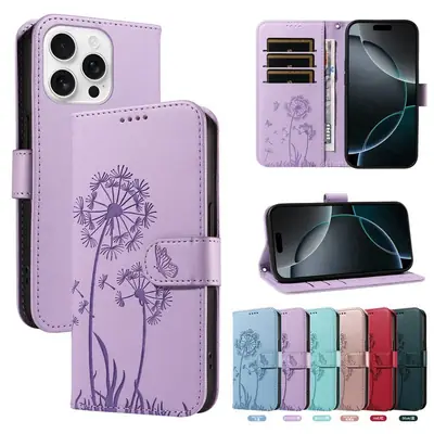 Apple iPhone 17 Mobile Phone Leather Case with Dandelion Embossing