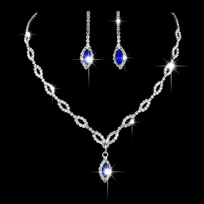 Blue Diamond Bridal Necklace & Earrings Set