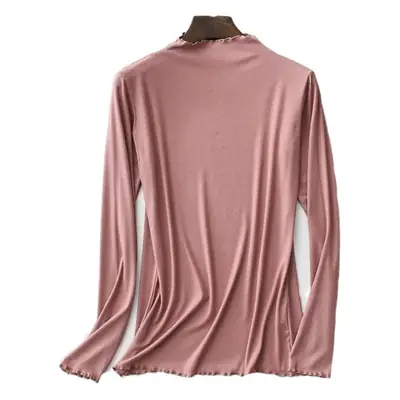 Women Grey Modal Half High Collar Long Sleeve T-Shirt