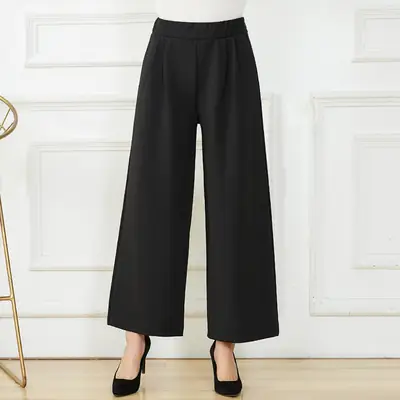 Black Wide Leg Ankle Pants Stretch Large Women