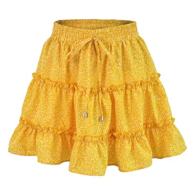 Women High Waist Ruffled Floral Skirt White