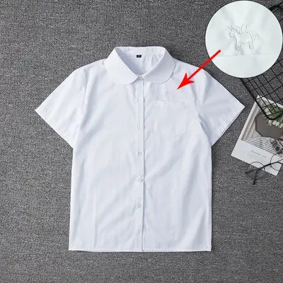 White Short Sleeve College Shirt with Embroidered Logo