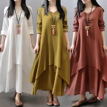 Black Long Skirt Linen Dress for Women Literary Large Swing