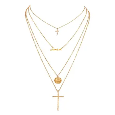 Gold Multi Layer Cross Necklace for Women