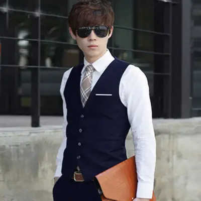 Korean Style Slim Vest Men Business Formal Suit Large Size