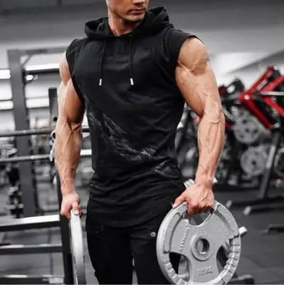Men's Maroon Camo Hooded Sleeveless T-Shirt