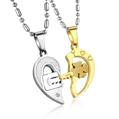 Couple Key Puzzle Necklace Titanium Steel 60cm