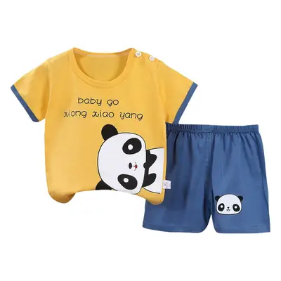 Baby Cotton Truck Print Shorts Suit Blue Brown Summer
