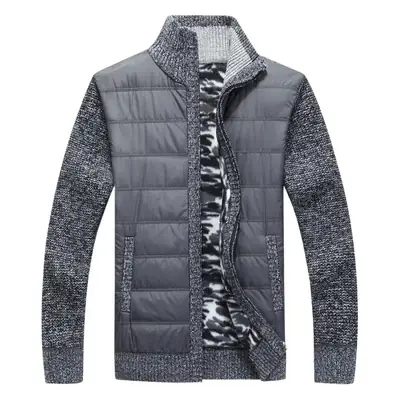 Men's Velvet Padded Winter Coat Gray with Zipper
