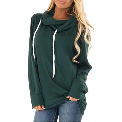 2025 Women's Blue Drawstring Hooded Sweatshirt