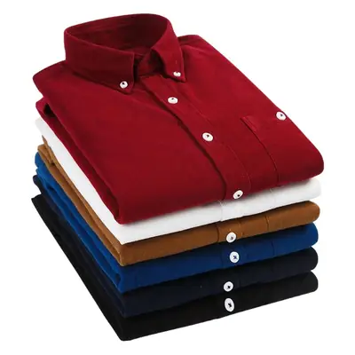 Men's Red Corduroy Slim Fit Shirt Business Large
