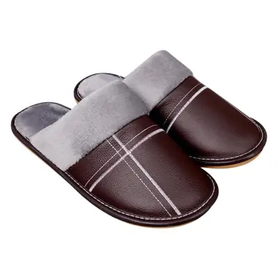 Autumn and winter warm leather slippers home couple men and women indoor non-slip floor home cotton slippers factory wholesale