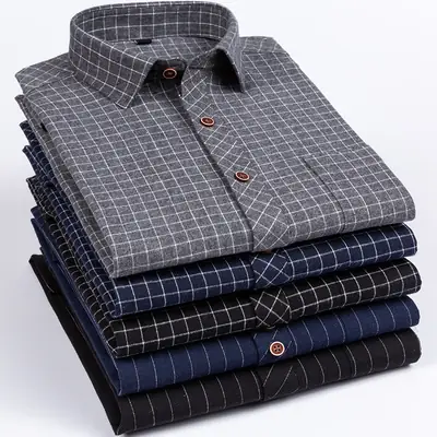 Men Striped Long Sleeve Business Shirt Blue