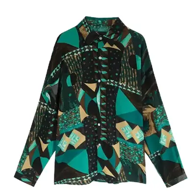 2023 Printed Long Sleeve Women's Shirt Jacket Blue Orange