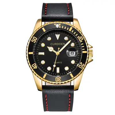 Curdex Men's Quartz Watch Black Gold Analog with Date Display