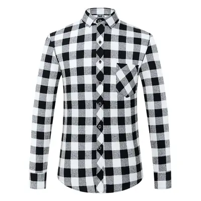 New Men's Plaid Long Sleeve Shirt Red Grey White