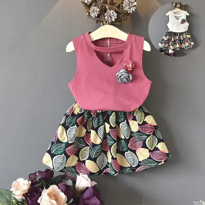 Girls Sleeveless Top with Leaf Print White 2020 Summer