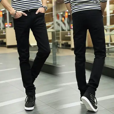2024 Thin Men's Slim Fit Jeans Black Casual Student Style