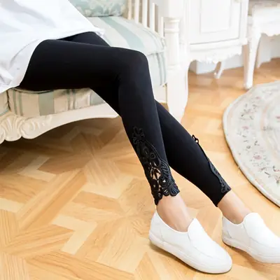 Women Black Lace Leggings Large Size 2022