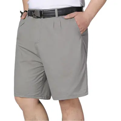 Middle-Aged Men Cotton Shorts Black Loose Straight