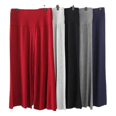 Women Wide Leg Cropped Navy Blue Pants