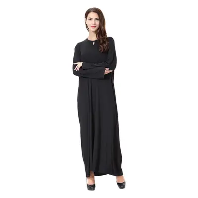 Black Middle Eastern Women's Robe Pure Color Dress