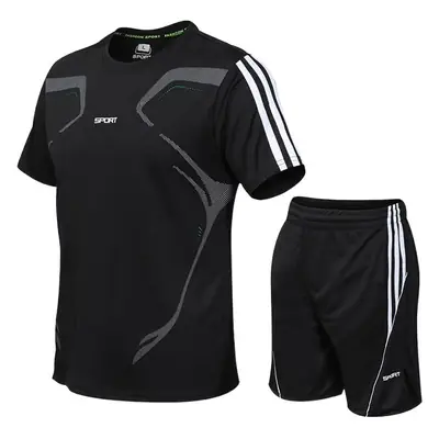 Men Red Gray Sports Suit Running Shorts Set