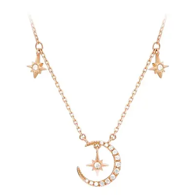 Xiaohongshu Popular S925 Sterling Silver Star and Moon Necklace Women Ins Accessible Luxury Summer High-End Clavicle Chain Jewelry Wholesale