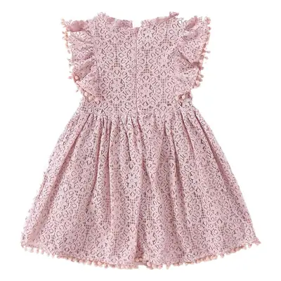 Girls Lace Flying Sleeve Dress Pink Children's Skirt