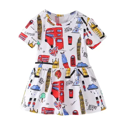 Summer Cartoon Princess Dress for Girls European American Print