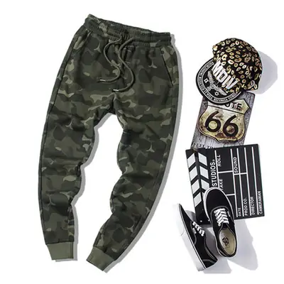 Men Camouflage Ankle-Tied Skinny Pants with Logo