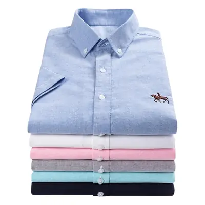 Men's White Cotton Slim Fit Oxford Shirt with Horse Embroidery
