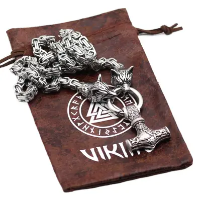 Nordic Viking Wolf Head Chain Pendant for Men