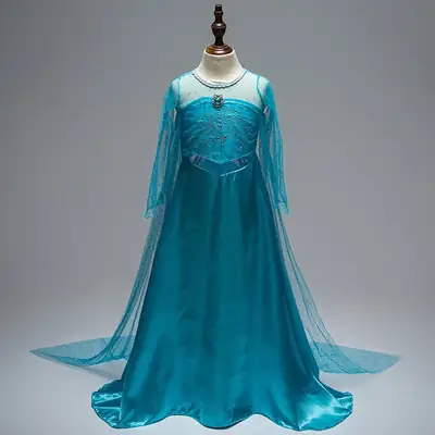Blue Long Sleeve Stage Dress for Girls