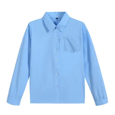Blue Long Sleeve Japanese School Shirt with Pointed Collar
