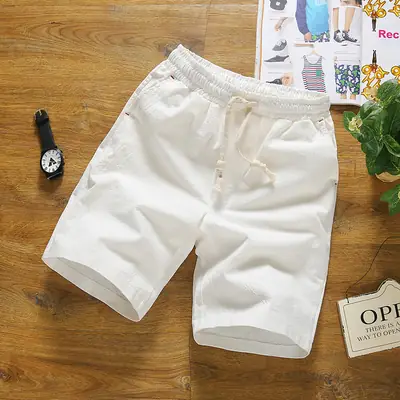 Men Cotton Drawstring Shorts White Loose Fit