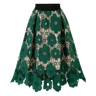 High Waist Lace Skirt Red Floral Large Size