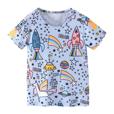Girls Rocket Print T-Shirt Hot Summer Lightweight Cotton