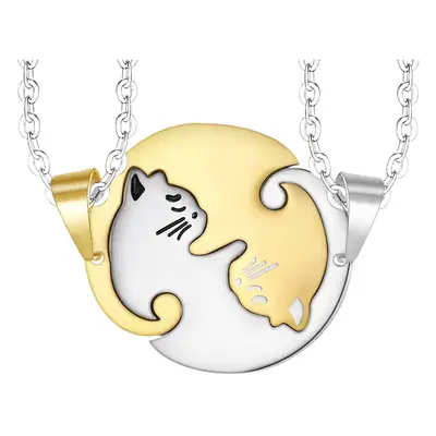 Stainless Steel Cat Pendant Couple Necklace Set