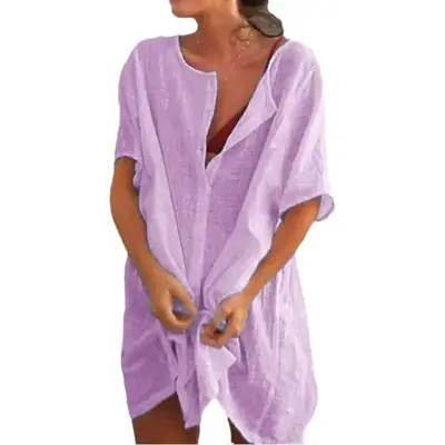Women's Loose Cotton V-Neck Shirt Multi Color Beach Wear