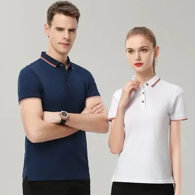 Men Women Polo T-Shirt Navy White Embroidered Short Sleeve