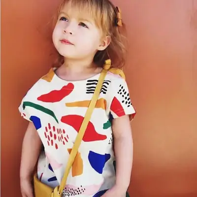 Children Cotton Abstract Print Pants Cream Brown