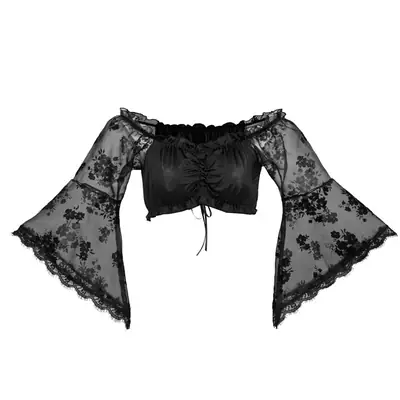 White Lace Collar Top for Women Long Sleeve Umbilical Design