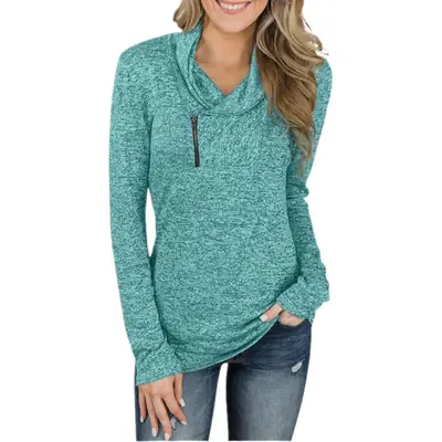 2022 Women Grey Sweatshirt Long Sleeve Zipper Slim Fit