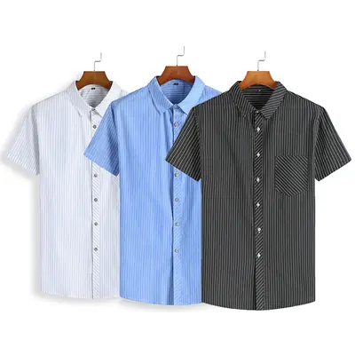 Men Striped Cotton Shirt Extra Large Blue